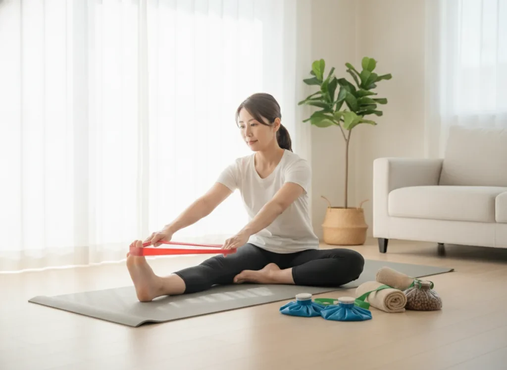 real photo of a person doing home physiotherapy