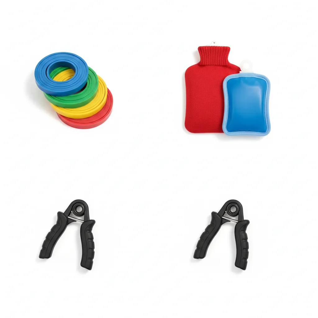 real photo of physiotherapy support products arranged neatly