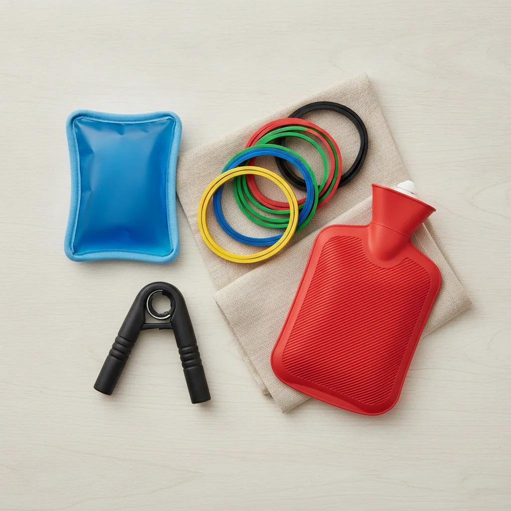Square lifestyle product photo of home physiotherapy essentials